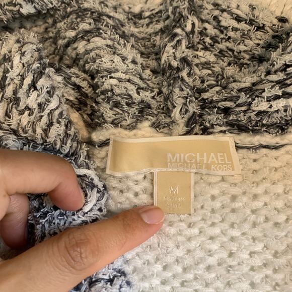 Michael Kors Cardigan Women M Medium Multi Striped Open Front Chunky Knit Hooded - Picture 7 of 11